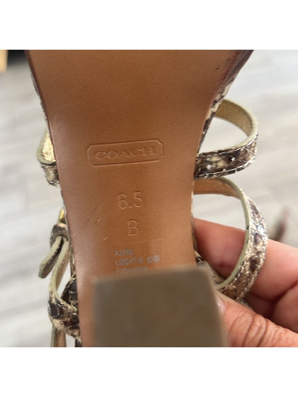 Coach Libertie snakeskin leather with block heel chain detail Heels size 6.5 - Picture 11 of 14